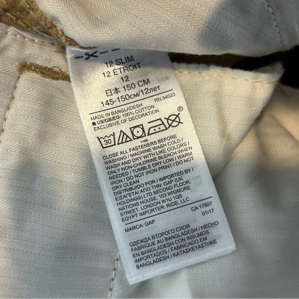 NEW Gap‎ Kids 100% Cotton Khaki Cargo Shots Size 12 Slim